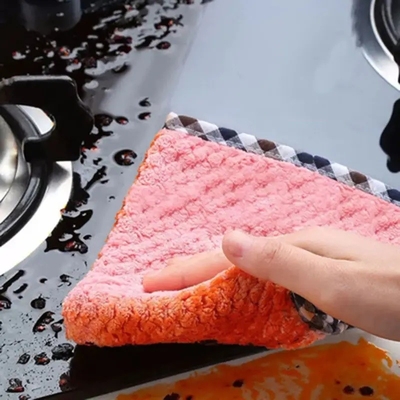 KILINE Kitchen Absorbent Scouring Pad Daily Dish Towel Non-stick Oil Thickened Table Microfiber Cleaning Cloth